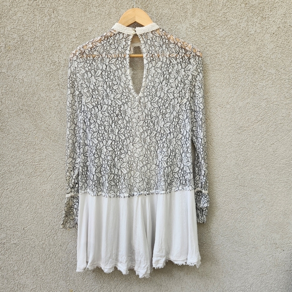 FREE PEOPLE Women's Tell Tale Small Gray Sheer Lace Tunic Whimsigoth Fairy Top - Picture 3 of 13